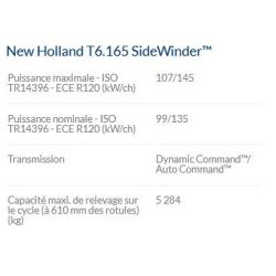 T6.165 Sidewinder - Tracteur agricole New Holland - 107/145 kW - Technologie SCR ECOBlue™ Tier 4B
