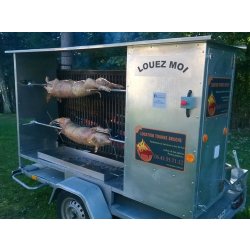 Tournebroche professionnel modèle ouvert - robuste, fiable, simple d'usage - Guinet, acier galvanisé, 48 poulets, remorque homologuée