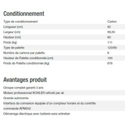 Diesel 6500 TA XL C5 Groupe électrogène - Kohler - Gamme Diesel - Puissance max 5,20 kW / 6,50 kVA - 50 Hz