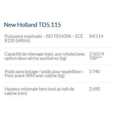 TD5.115 Tracteur agricole - New Holland - 114 ch, moteur Tier 4A, inverseur hydraulique, cabine VisionView