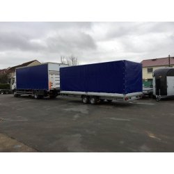 Remorque plateau Humbaur HT 255124 - 2 essieux, ridelles alu et roues dessous