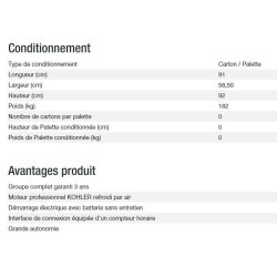 Groupe électrogène Diesel 15000 TA XL Export - Kohler - Puissance max 10 kW - 12,50 kVA - 400V