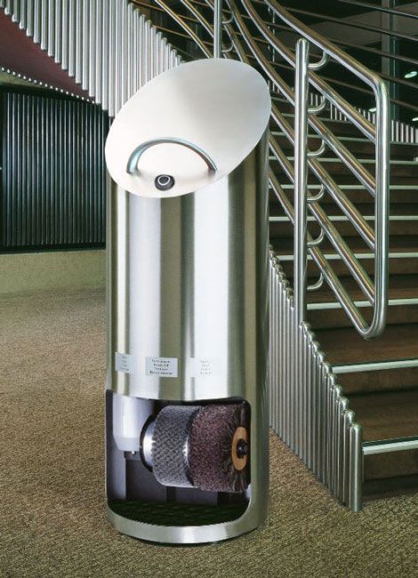 Cireuse à chaussures Ellipse - Design colonne classique en acier inoxydable brossé - Haute qualité avec options de brosses et distributeur de cirage_5