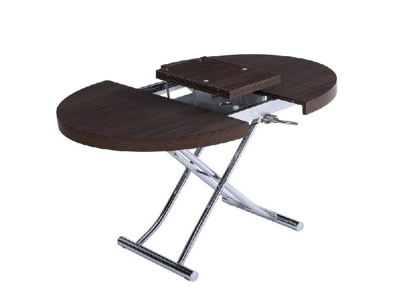 Table basse ronde relevable et extensible SATURNA Wengé - Diamètre 105 cm - Plateau extensible jusqu'à 135 cm_5