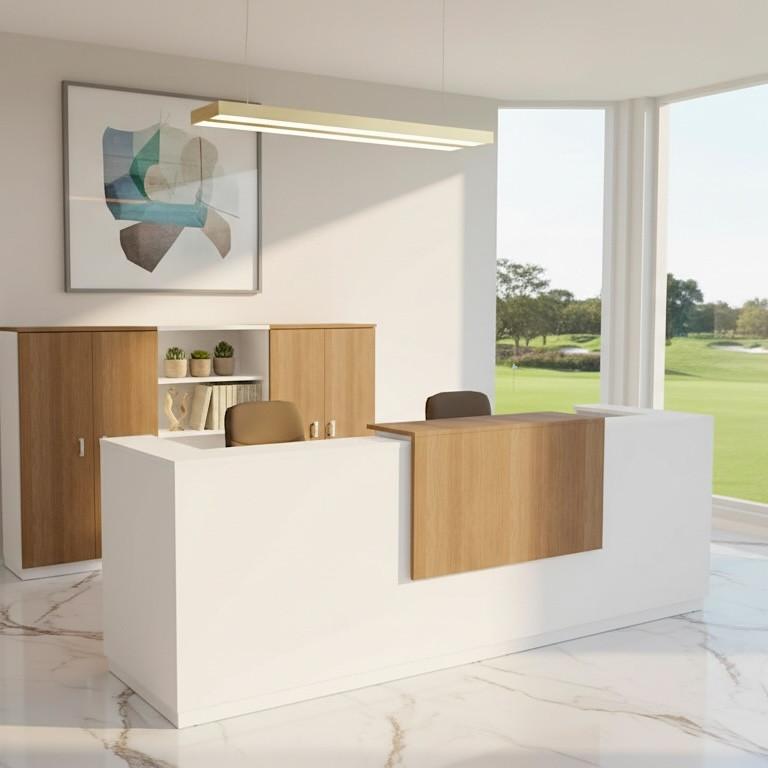 Banque d'accueil droite Delta Plus - Mobel Linea - Blanc, Non, 364, Acacia foncé_5