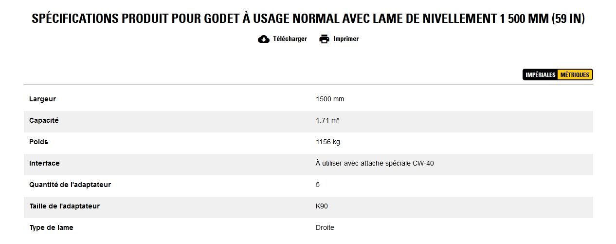 Godet d'excavation à usage normal avec lame de nivellement - caterpillar finance france - 1 500 mm (59 in) - poids 1156 kg_5