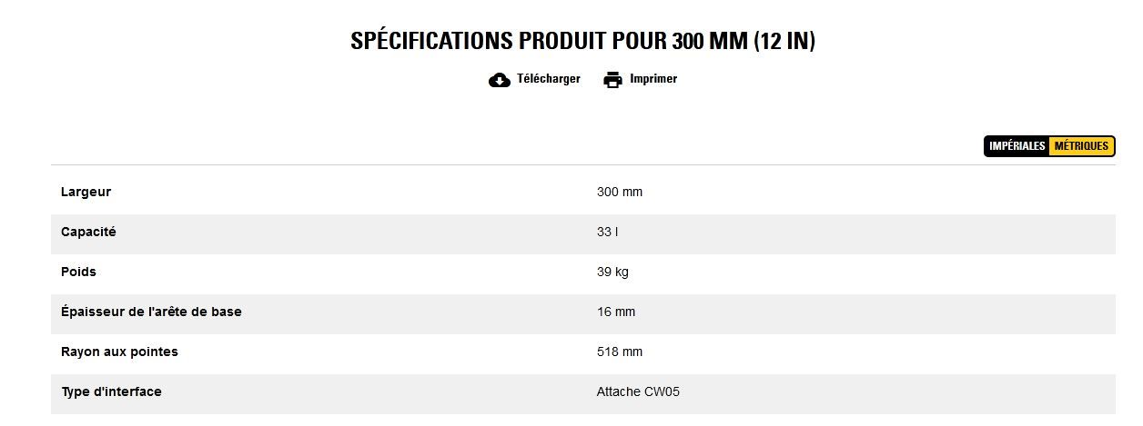 Godet d'excavation-mini-pelle - caterpillar finance france - 300 mm (12 in) - poids 39 kg_5