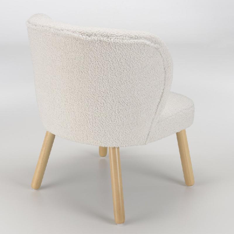 Fauteuil design Gothy blanc en tissu bouclette - pieds bois finition vernis nitrocellulosique_5