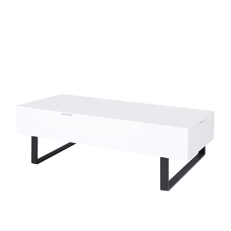 Table basse relevable HAPPY 120x60cm - laqué blanc brillant, double plateau avec rangement et système de ressorts_5