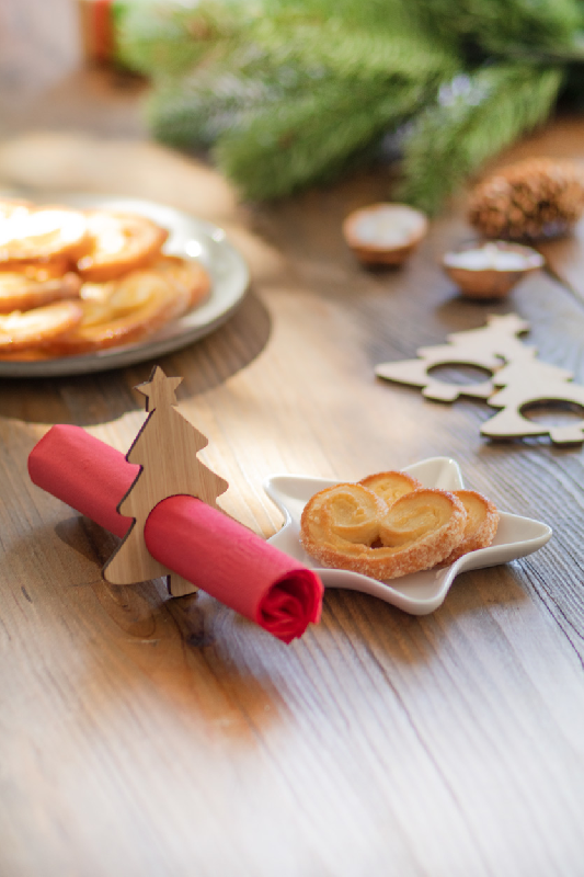 Set de 4 ronds de serviette en forme de sapin de Noël - contreplaqué de bambou - couleur naturelle_5