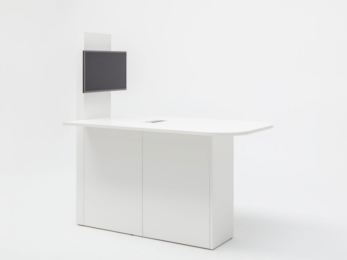 Table multimédia design élégant et épuré - OGI V, connectée avec prises USB, HDMI, RJ45, et rangement intégré_5