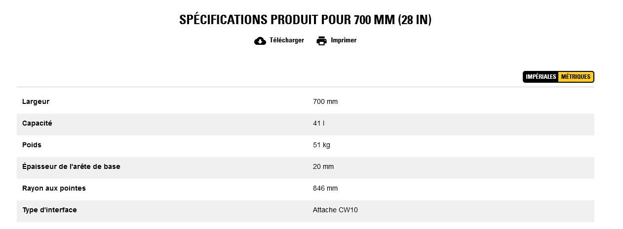 Godet d'excavation-mini-pelle - caterpillar finance france - 700 mm (28 in) - poids 51 kg_5