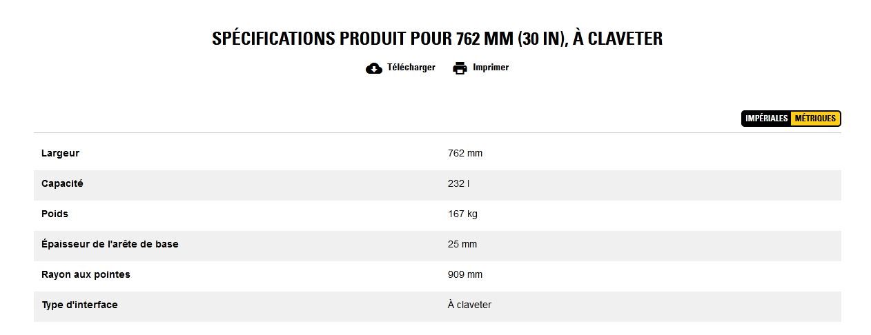 Godet d'excavation extra-robuste - caterpillar finance france - 762 mm (30 in), à claveter - poids 167 kg_5
