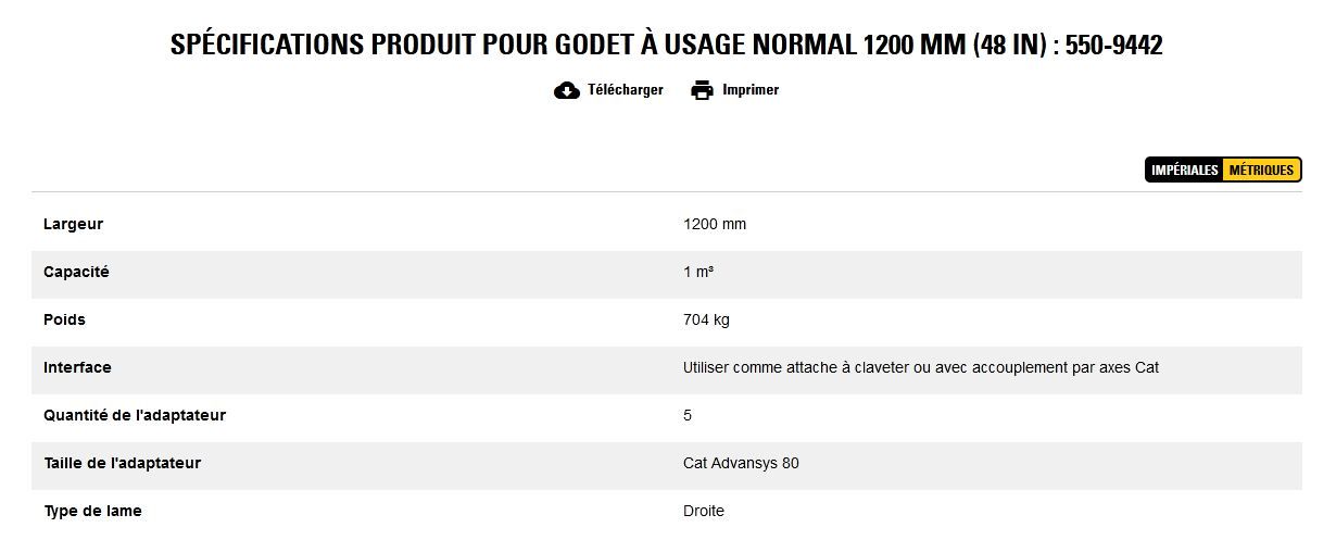 550-9442 godet d'excavation à usage normal - caterpillar finance france - 1200 mm (48 in) - capacité 1 m³_5