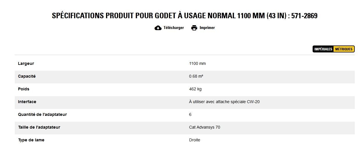 571-2869 godet d'excavation à usage normal - caterpillar finance france - 1100 mm (43 in) - capacité 0.68 m³_5