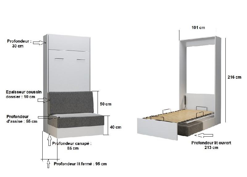 Armoire lit escamotable Dynamo Sofa - canapé intégré - blanc et tissu gris - couchage 90x200 cm_5