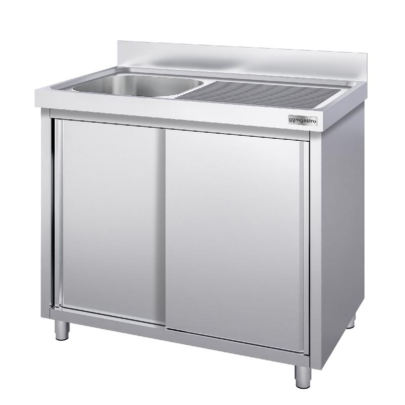 Plonge inox 1 bac et égouttoir sur placard - P 600 mm - 1000 mm bac à gauche_5