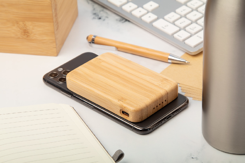 Power bank transparent en bambou - chargeur rapide sans fil 10W - batterie 5000mAh_5