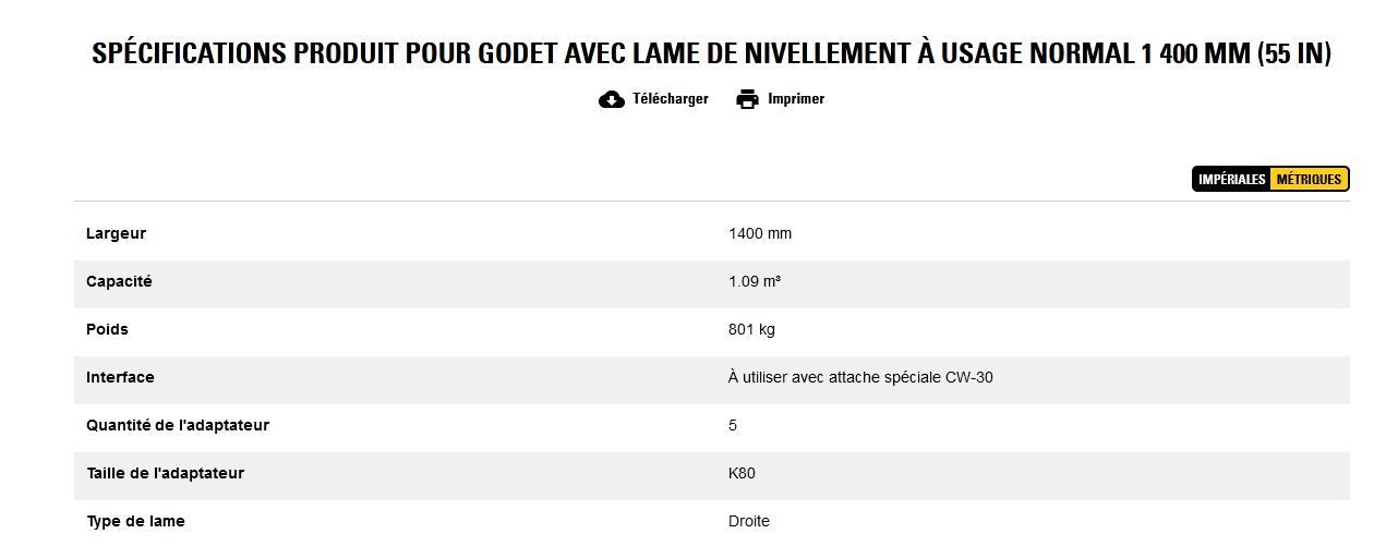 Godet d'excavation à usage normal avec lame de nivellement - caterpillar finance france - 1 400 mm (55 in) - capacité 1.09 m³_5