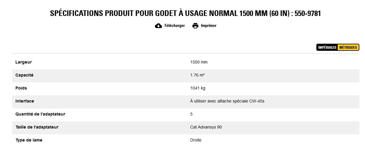 550-9781 godet d'excavation à usage normal - caterpillar finance france - 1500 mm (60 in) - capacité 1.76 m³_5