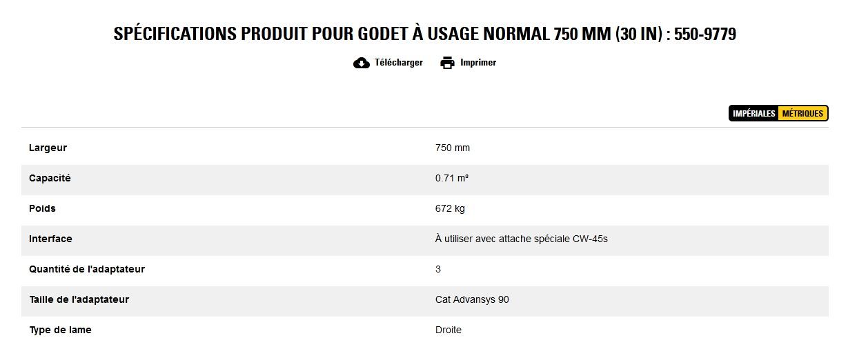 550-9779 godet d'excavation à usage normal - caterpillar finance france - 750 mm (30 in) - poids 672 kg_5