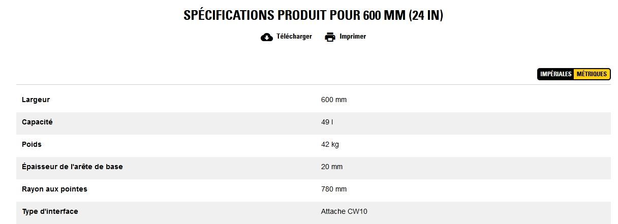 Godet d'excavation-mini-pelle - caterpillar finance france - 600 mm (24 in) - poids 42 kg_5
