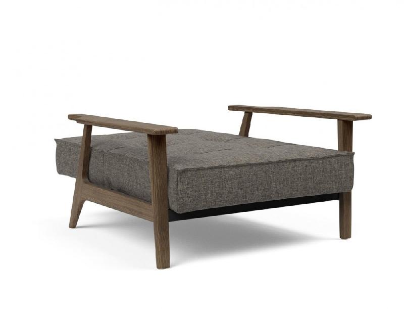 Fauteuil design convertible lit SPLITBACK FREJ - Innovation Living - Flashtex Dark Grey - Accoudoirs chêne fumé - 90x115 cm_5