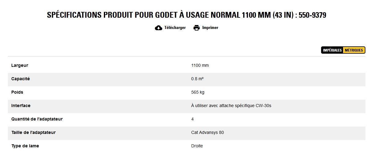 550-9379 godet d'excavation à usage normal - caterpillar finance france - 1100 mm (43 in) - capacité 0.8 m³_5