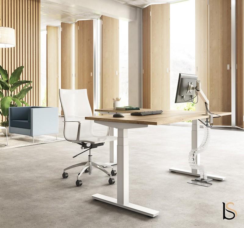 Bureau d'angle réglable TRAM - Mobel Linea - 140, Blanc, Acacia foncé_5