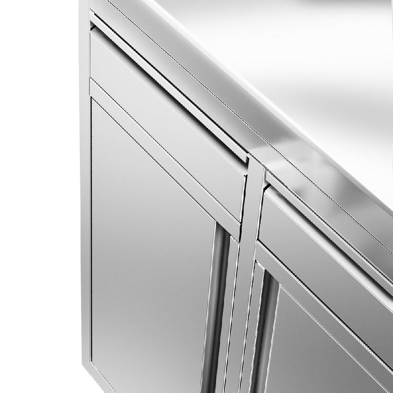 Meuble inox pour machine à café - 800 x 600 mm - 2 tiroirs - 2 portes avec trappe à déchets_5