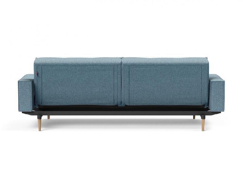 Canapé convertible Splitback Styletto avec accoudoirs - Pieds fuseau chêne naturel - Tissu Mixed Dance Light Blue - Lit 115x210 cm_5
