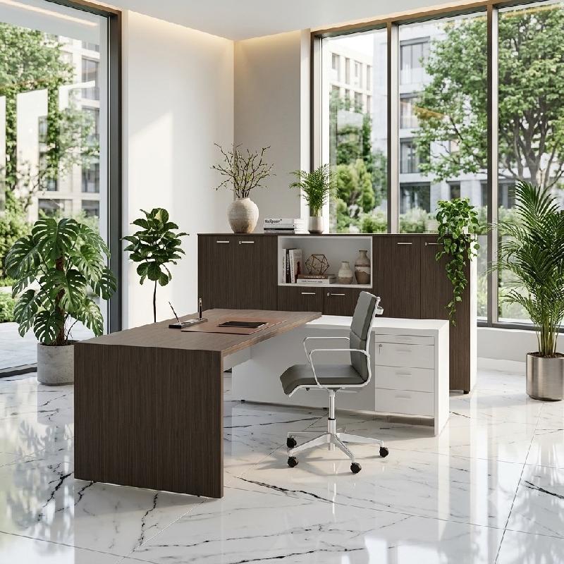 Bureau d'angle T45 avec caisson - Quadrifoglio. - 200, Eucalyptus et blanc_5