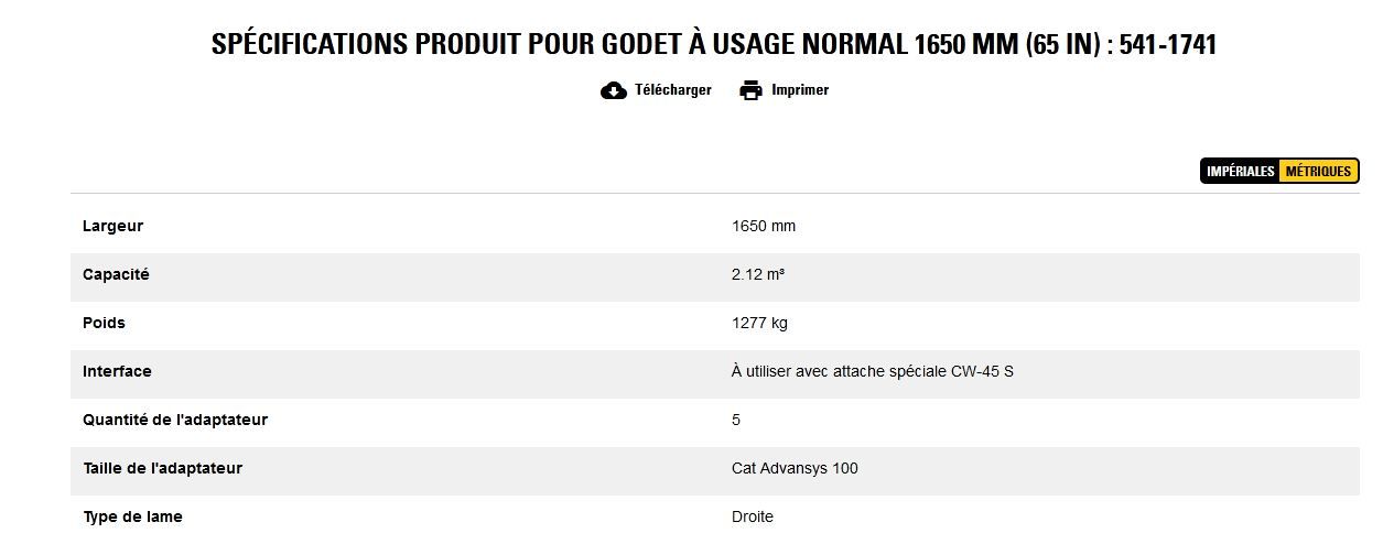 541-1741 godet d'excavation à usage normal - caterpillar finance france - 1650 mm (65 in) - capacité 2.12 m³_5