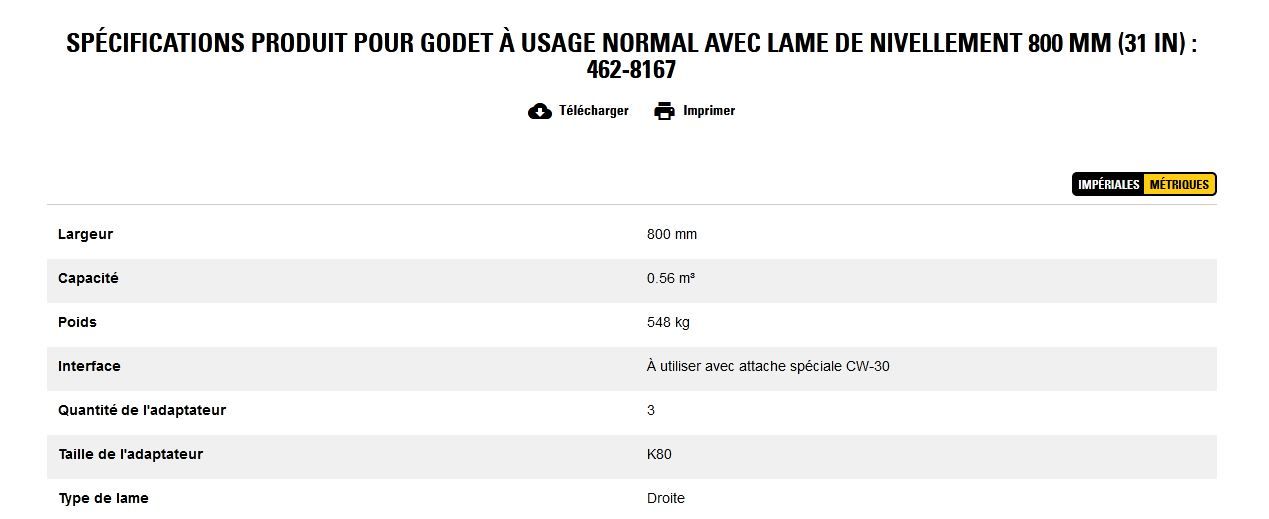 462-8167 godet d'excavation à usage normal avec lame de nivellement - caterpillar finance france - 800 mm (31 in) - poids 548 kg_5