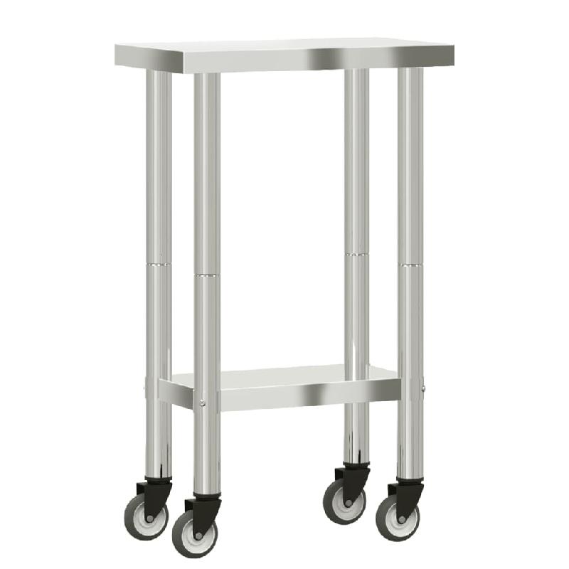 Vidaxl table de travail de cuisine avec roues 55x30x85 cm inox 376459_5
