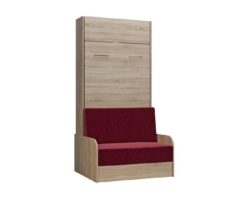 Composition lit escamotable DYNAMO SOFA - accoudoirs chêne - tissu rouge - couchage 90x200 cm - L205 cm_5