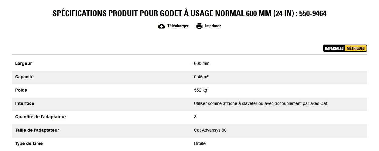 550-9464 godet d'excavation à usage normal - caterpillar finance france - 600 mm (24 in) - poids 552 kg_5