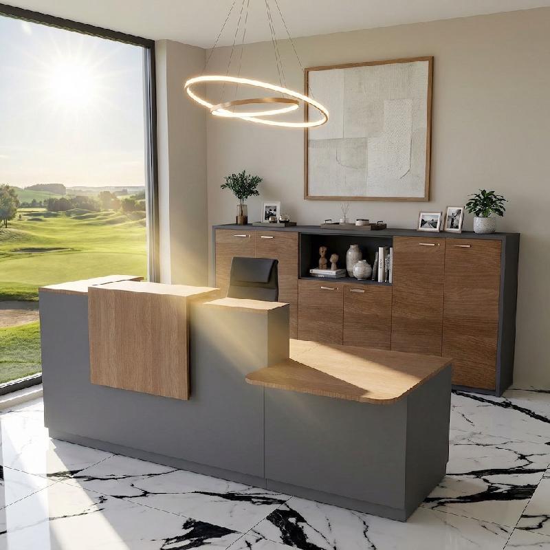 Comptoir d'accueil bi-colore avec PMR Delta et réhausse - 242, Droite, Non, Anthracite, Acacia foncé_0
