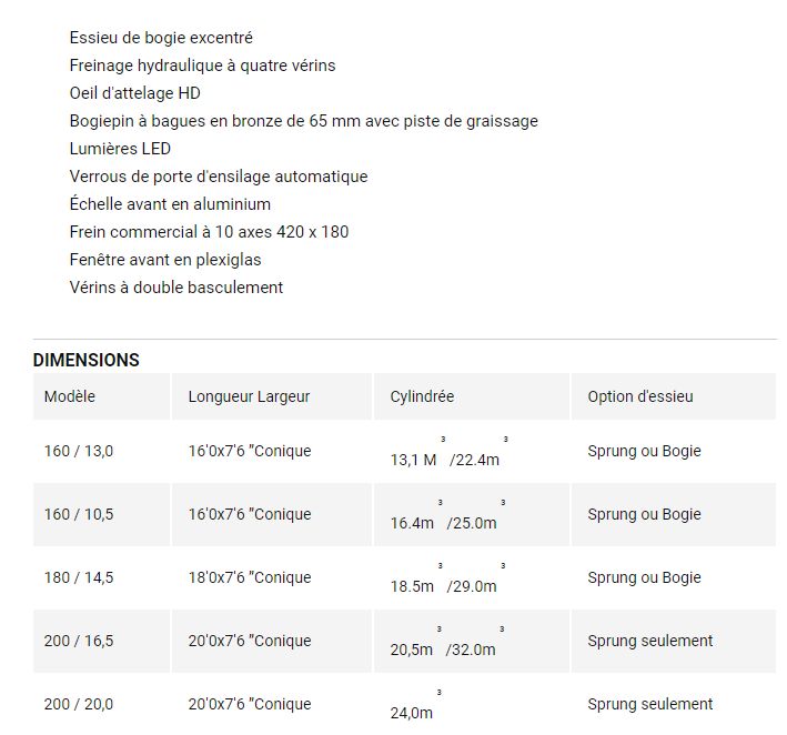 Remorque agricole robuste Redrock pour transport de grains et ensilage