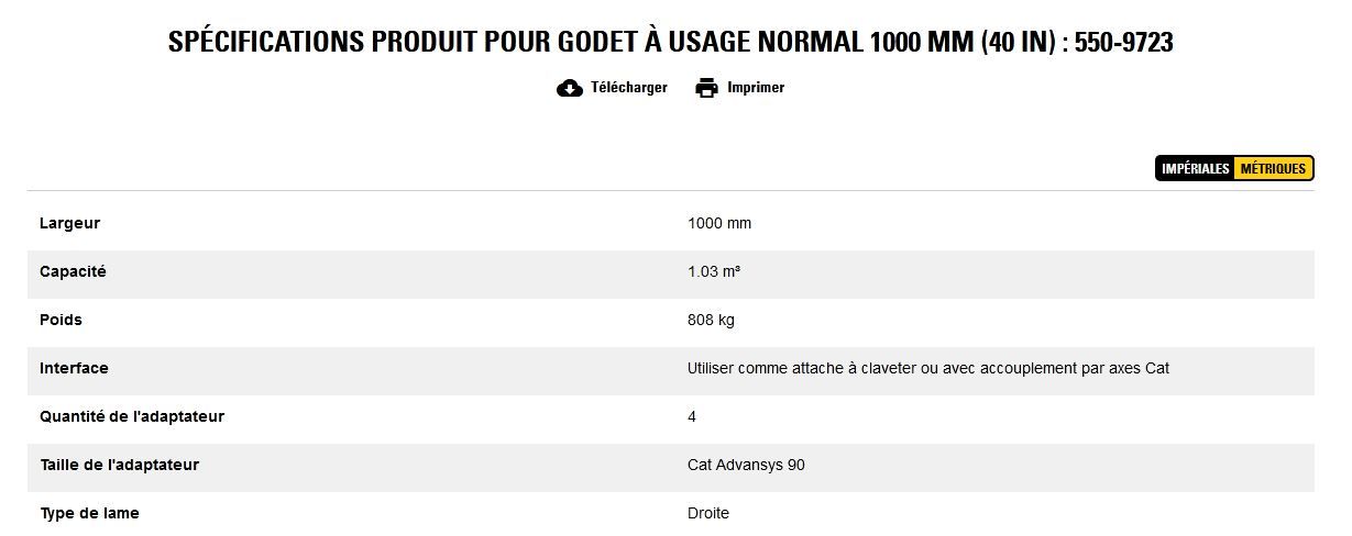 550-9723 godet d'excavation à usage normal - caterpillar finance france - 1000 mm (40 in) - capacité 1.03 m³_5