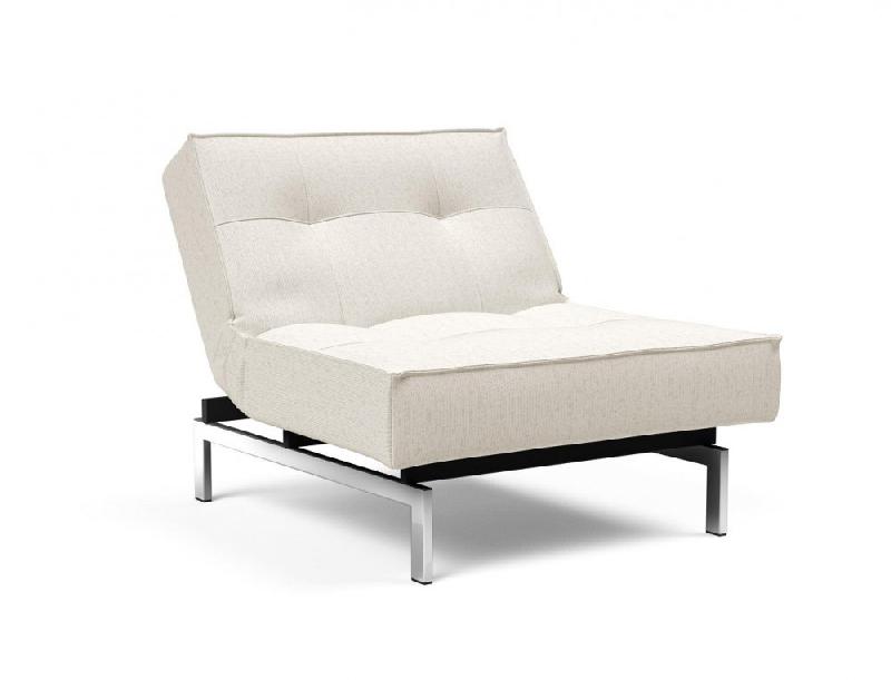 Innovation Living - Fauteuil design Splitback Chrome convertible lit 90x115 cm - tissu bouclé Off White_5