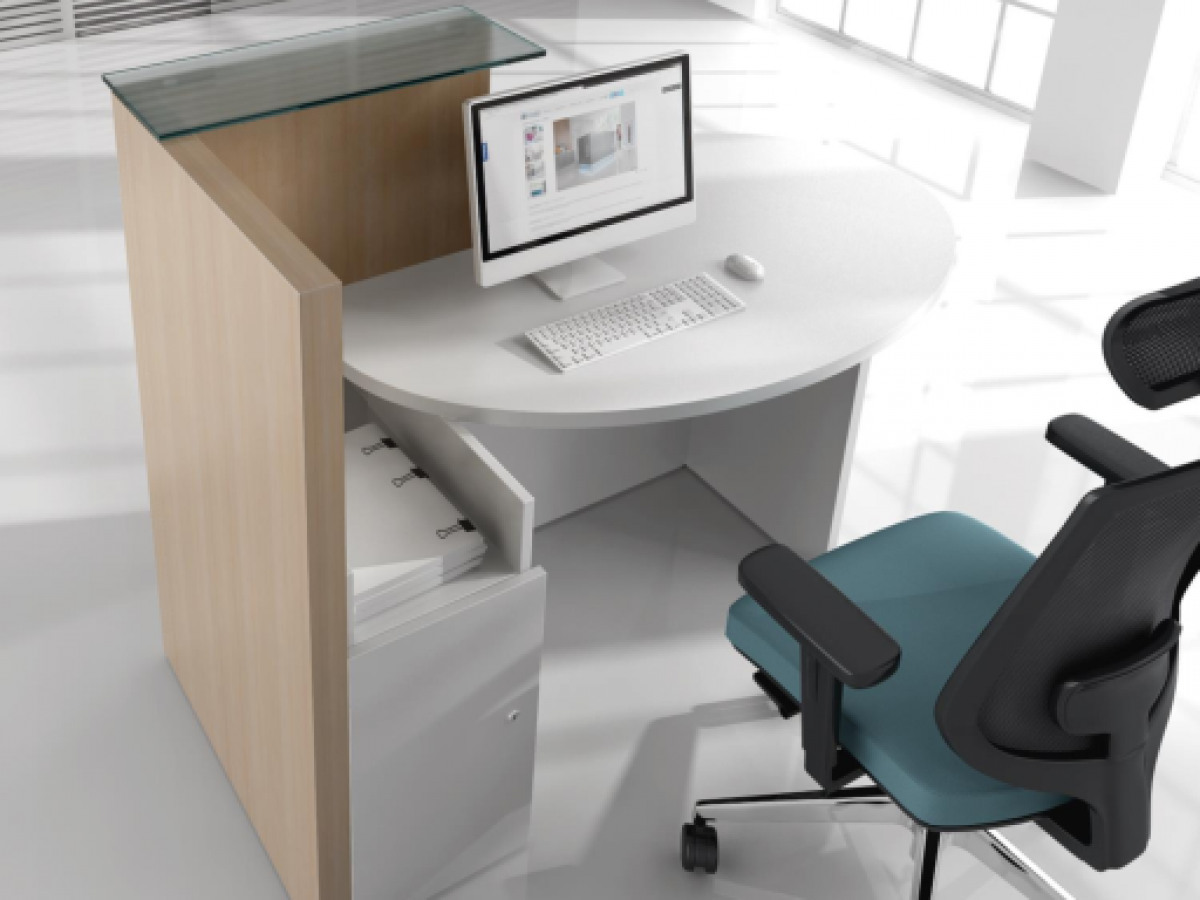 Banque d'accueil compacte et fonctionnelle - OVO pour petit espace avec plateau en verre_5