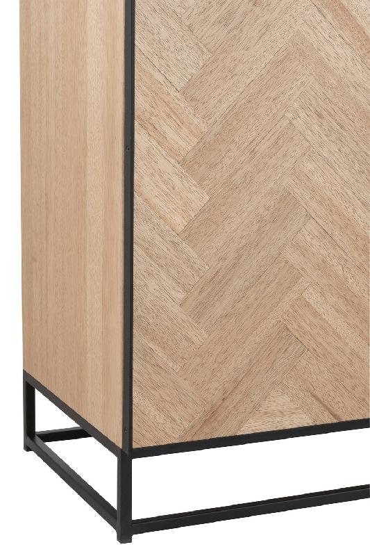 Buffet MOUNIE 4 portes - motifs chevron naturel clair - pieds métal noir - style industriel_5