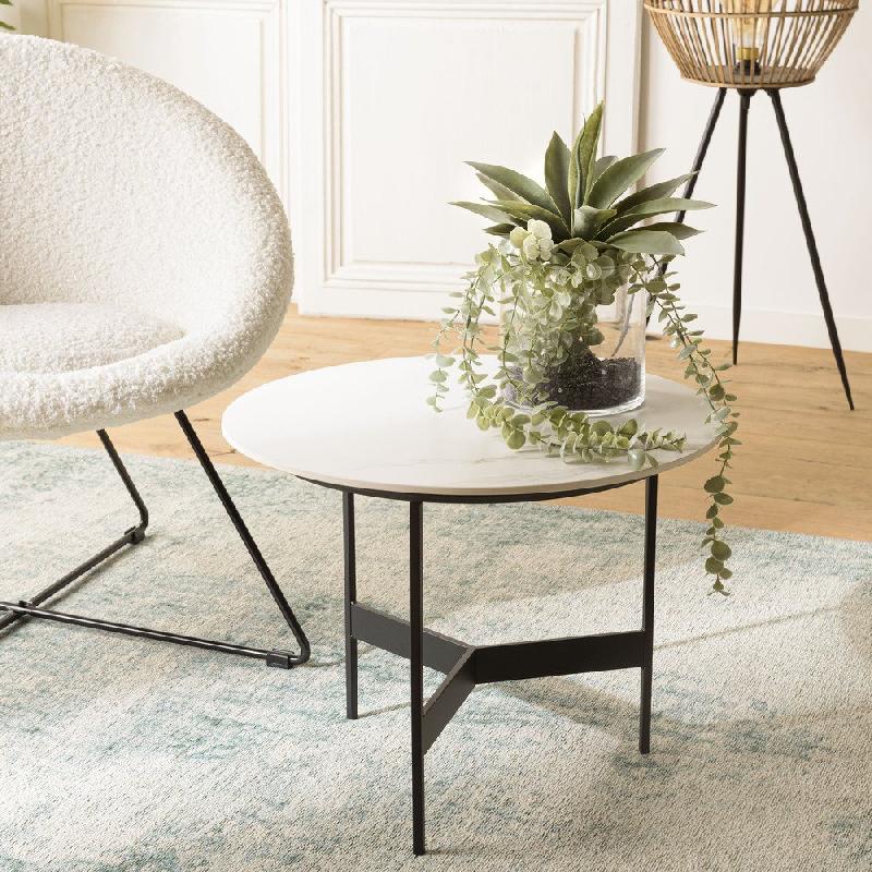 Table basse ronde DILA - Plateau effet marbre 50 cm - Design tendance et robuste_5