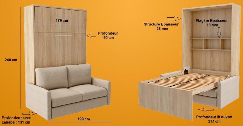 FIDJI SOFA LIT ESCAMOTABLE FAÇADE ÉRABLE CANAPÉ TISSU ORANGE 160*200 CM_5