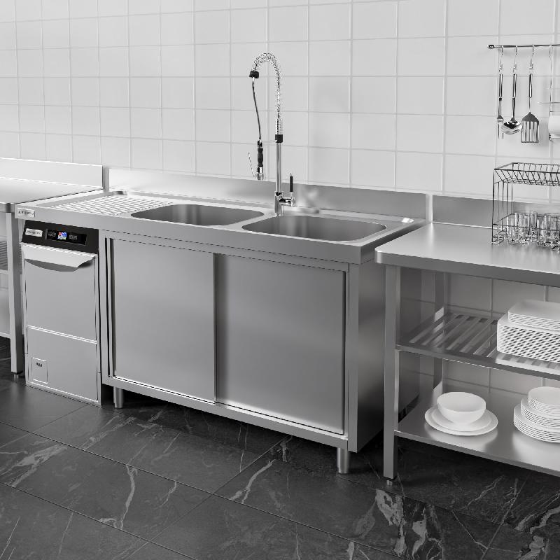 Plonge Inox 2 bacs sur placard avec passage lave-vaisselle - P 700 - GGM - 2000 mm bac à droite_5