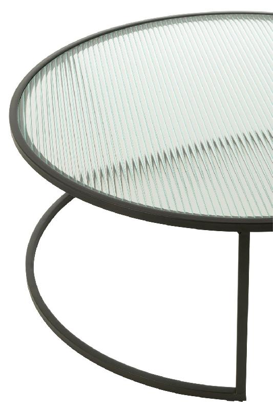 Set de 2 tables basses RENTIA - Verre gaufré et métal noir - Design contemporain, empilables_5
