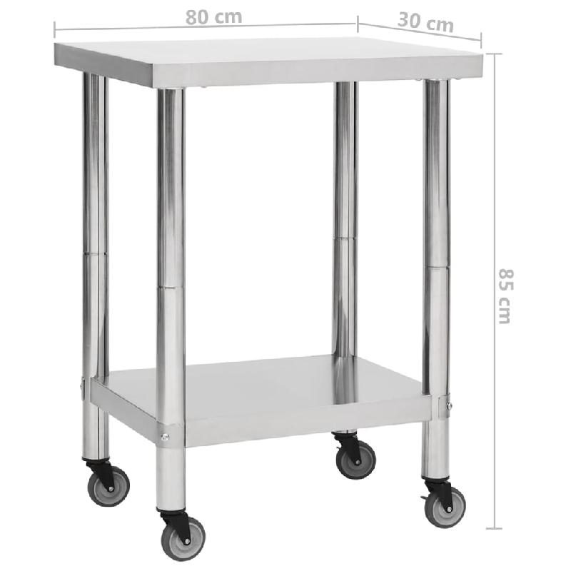Vidaxl table de travail de cuisine avec roues 80x30x85 cm inox 51634_5