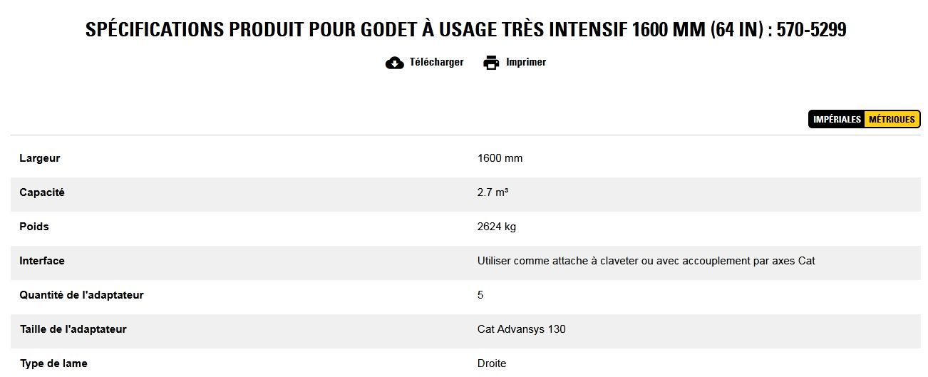 570-5299 godet d'excavation à usage très intensif - caterpillar finance france - 1600 mm (64 in) - capacité 2.7 m³_5