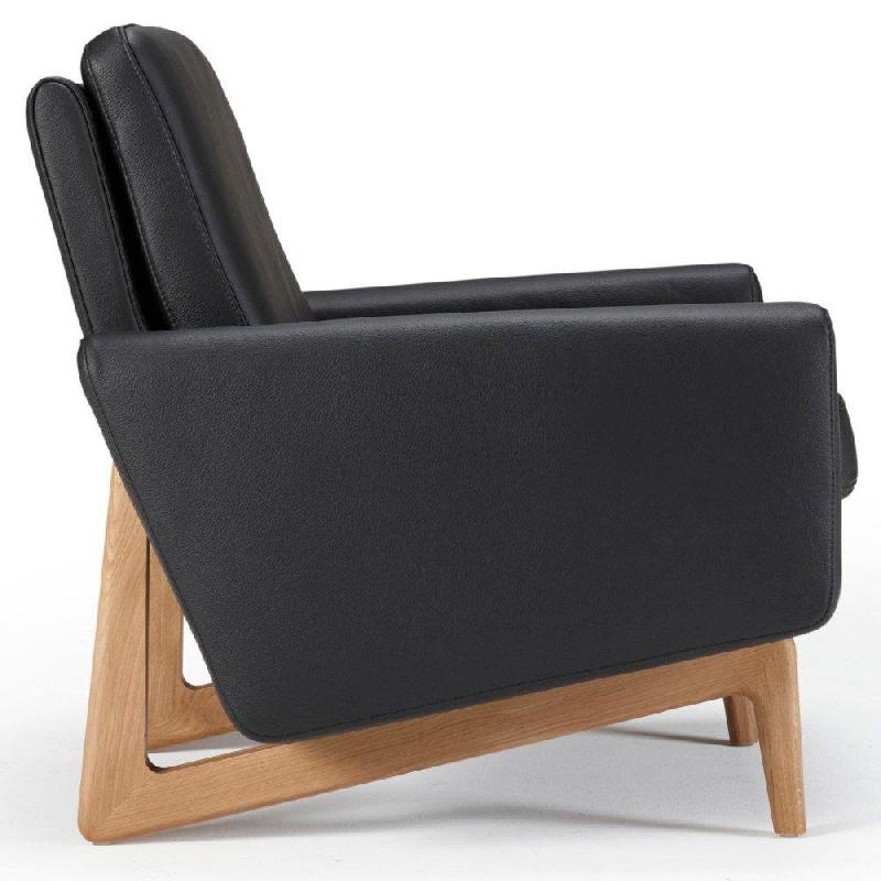 Fauteuil design scandinave EGSMARK - piétement en chêne - revêtement cuir noir - 86x76x76 cm_5